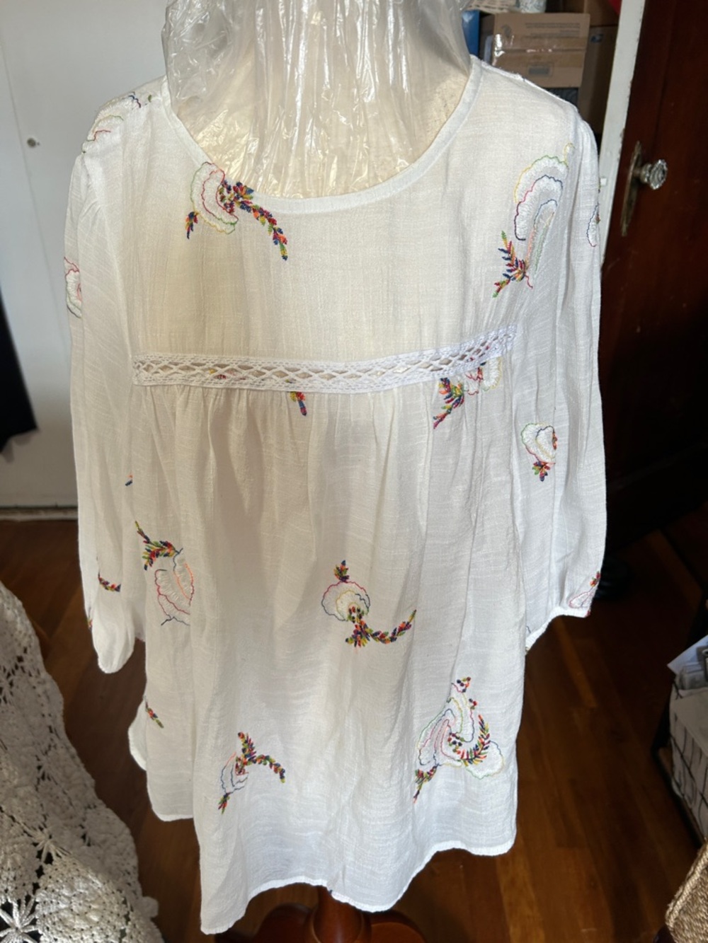 White Embroidered Boho Tunic Top